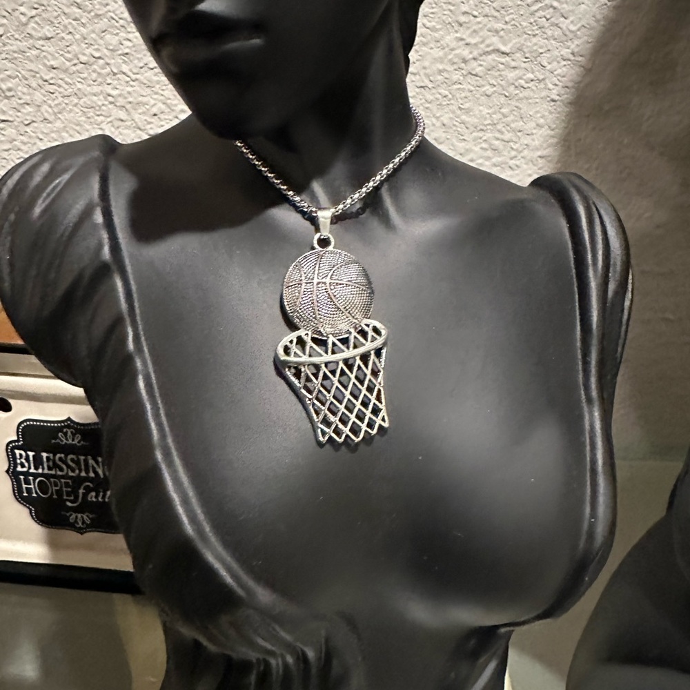 Gold or Silver Basketball Hoop Pendant - Picture 2 of 16